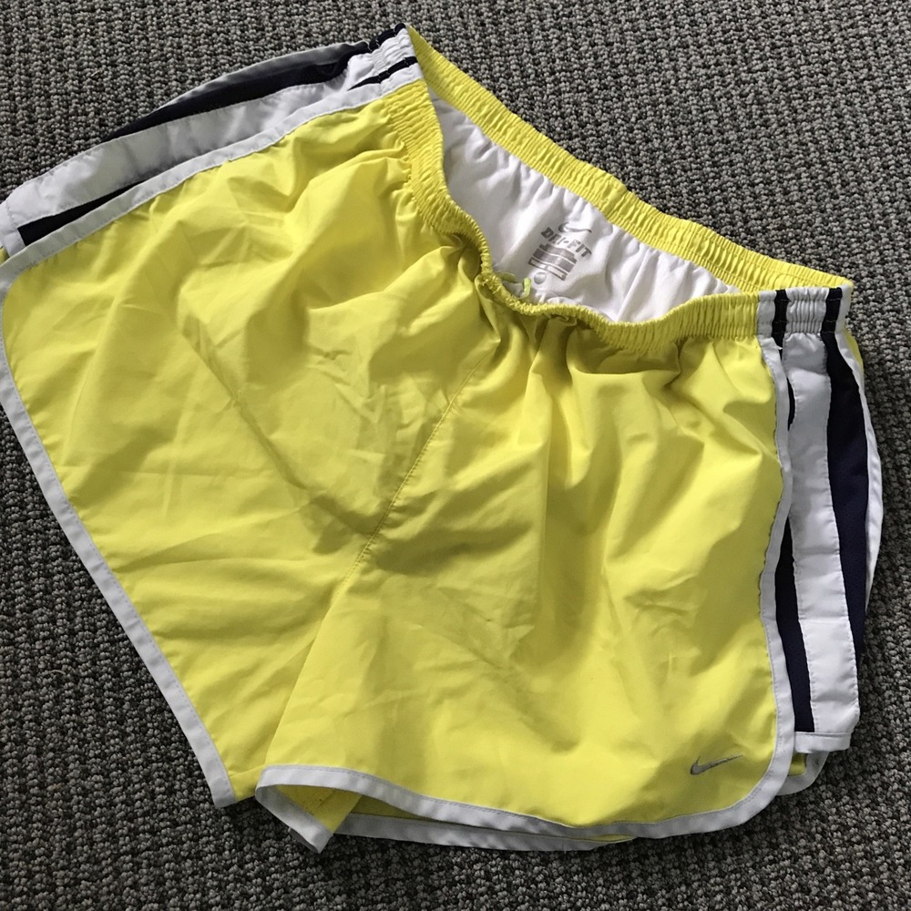 Nike DriFit Womens Large Yellow Athletic Shorts Running Gym Training